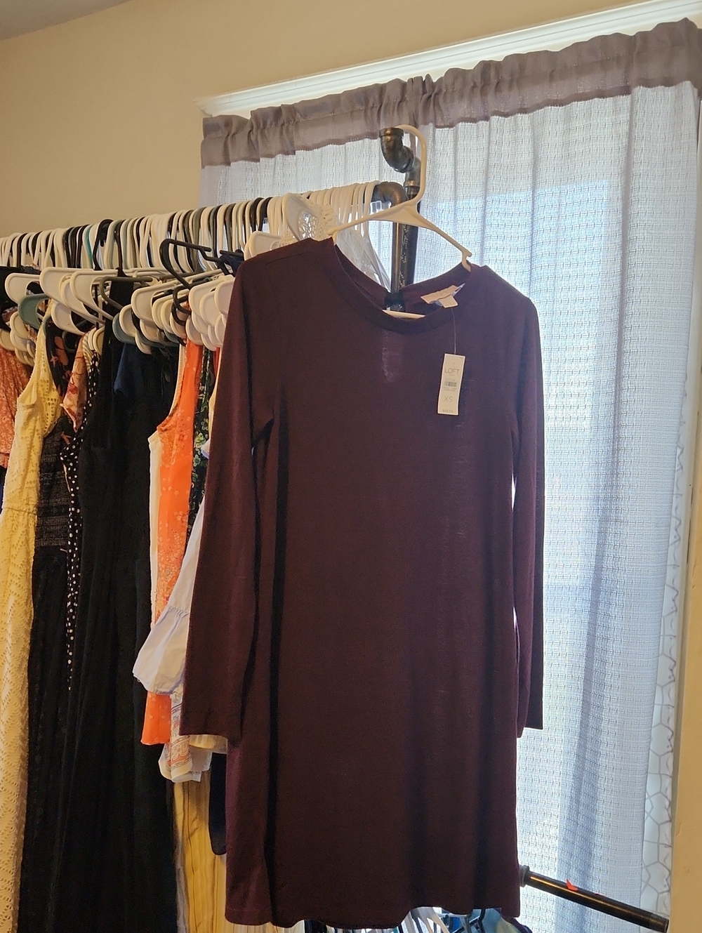 LOFT Long Sleeve Knit Dress - Plum
